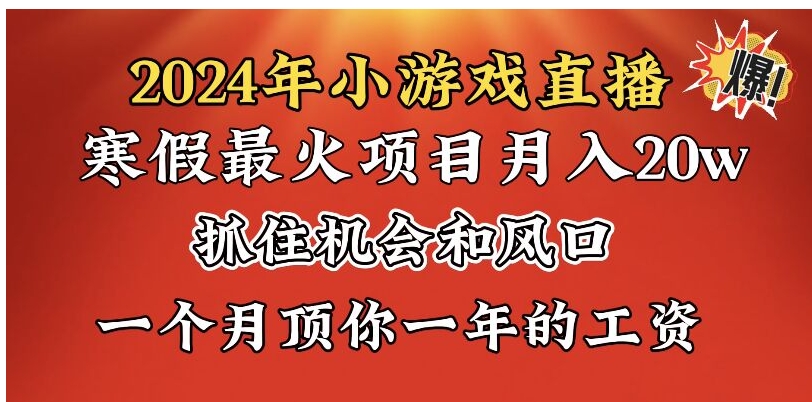 2024年寒假爆火项目，小游戏直播月入20w+，学会了之后你将翻身-黑马创业网