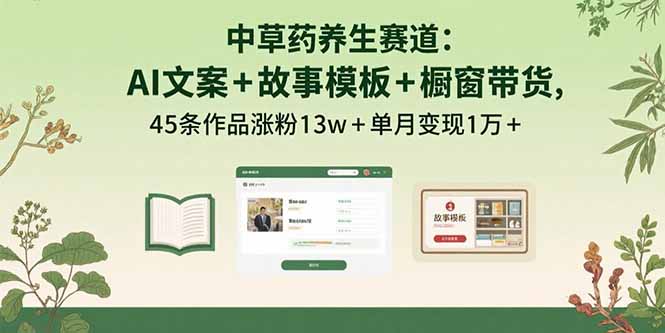 中草药养生赛道：AI文案+故事模板+橱带货，45条作品涨粉13w+单月变现1万+-黑马创业网